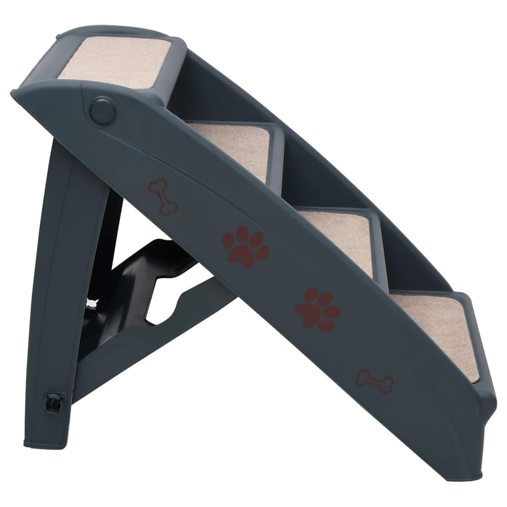 Folding 4-Step Dog Stairs Dark Gray T69121