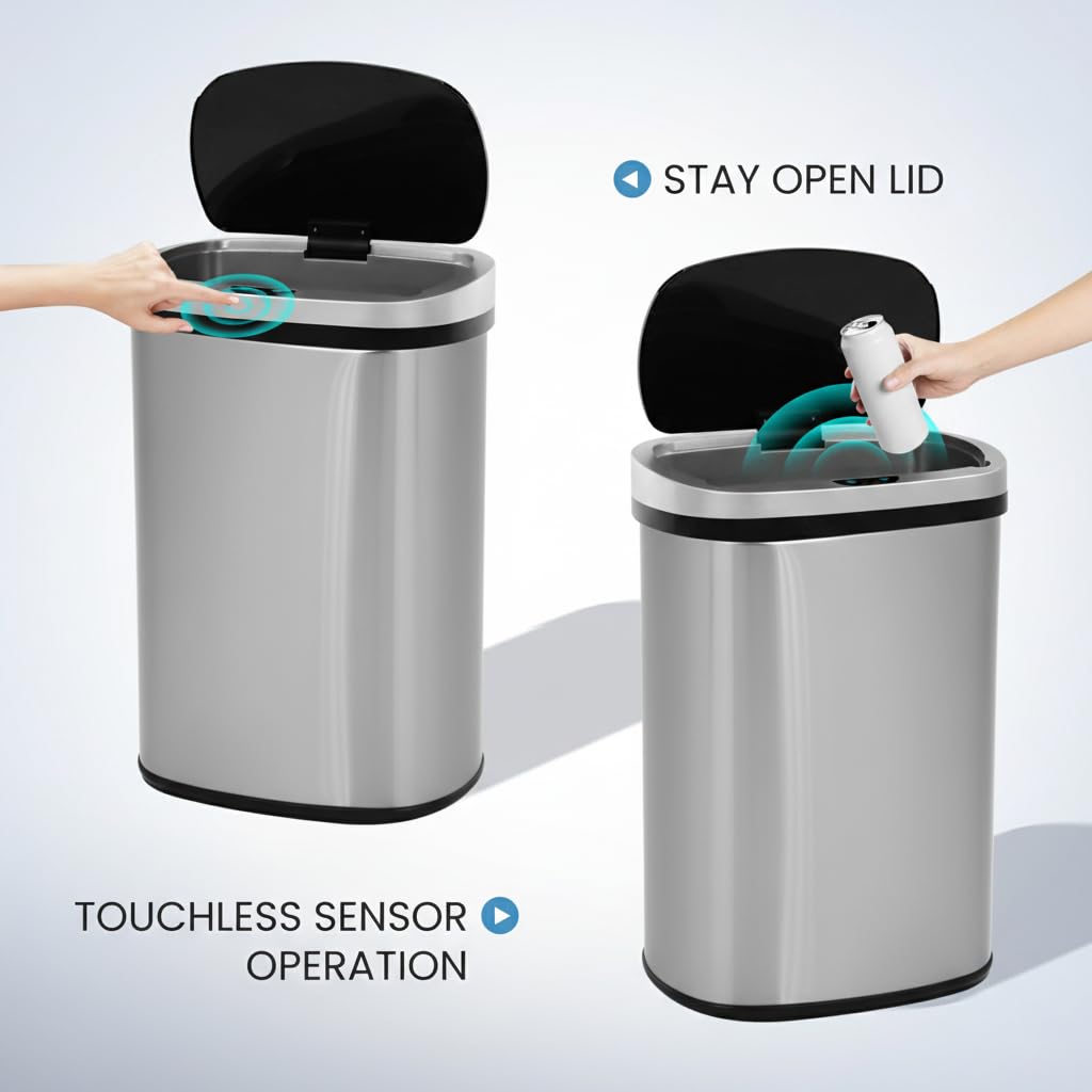 13 Gallon Touch-Free Motion Sensor Stainless-Steel Trash Can E95520