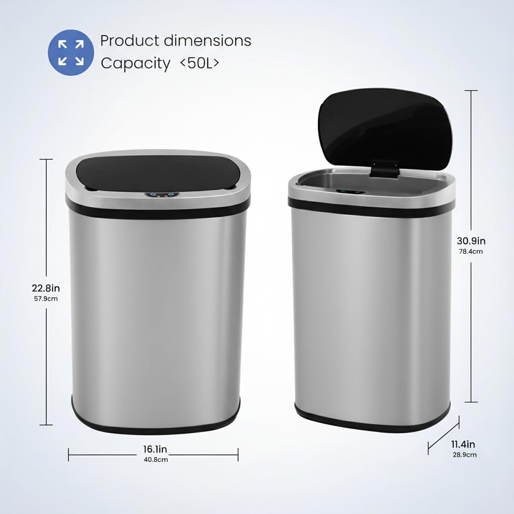 13 Gallon Touch-Free Motion Sensor Stainless-Steel Trash Can E95520