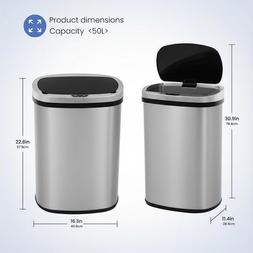 13 Gallon Touch-Free Motion Sensor Stainless-Steel Trash Can E95520