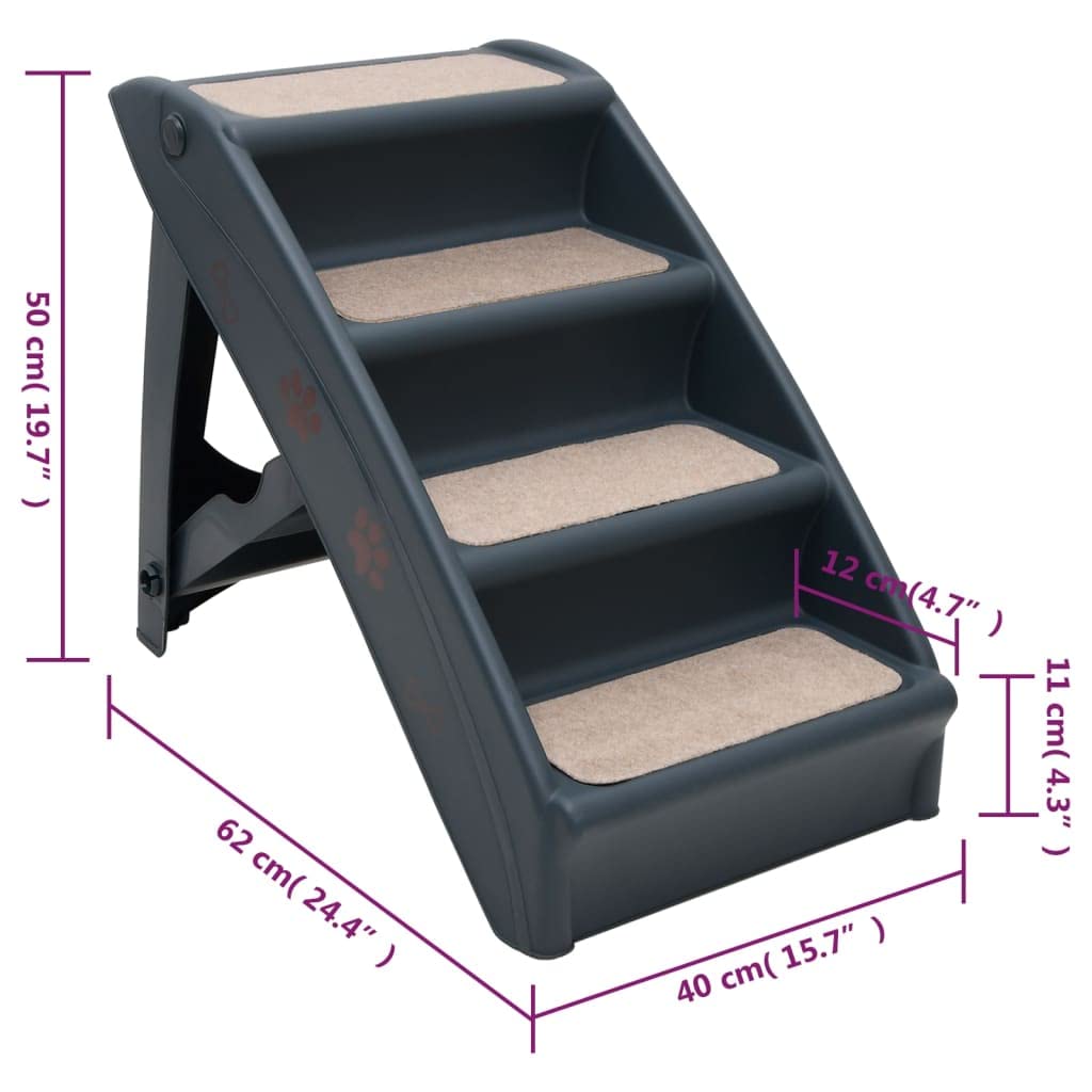 Folding 4-Step Dog Stairs Dark Gray T69121