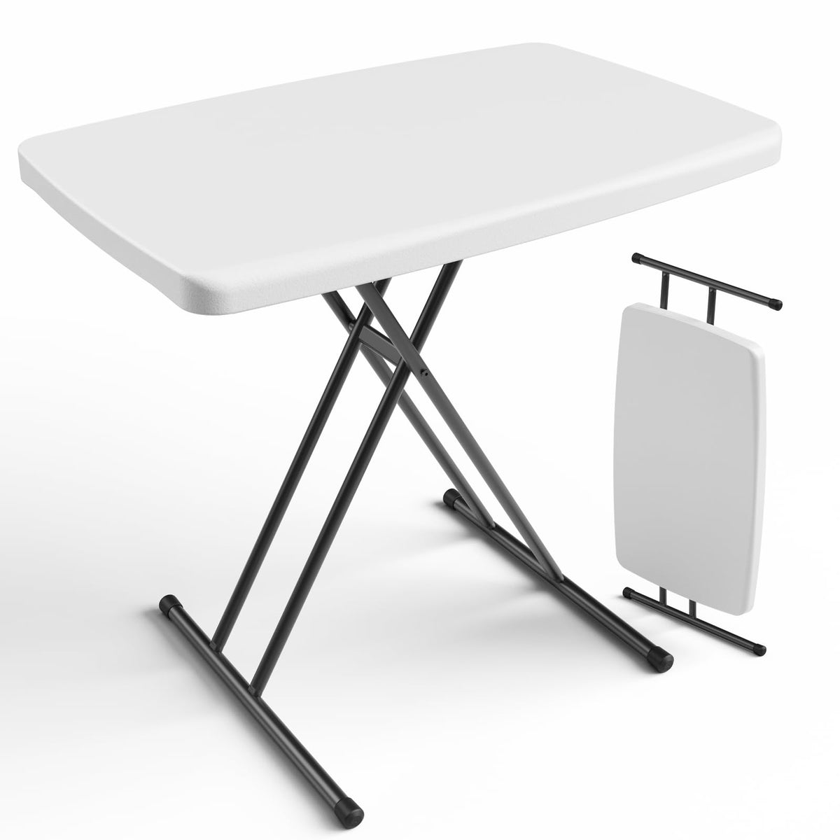 Folding Table 30 Inch Adjustable Height White Granite B64868