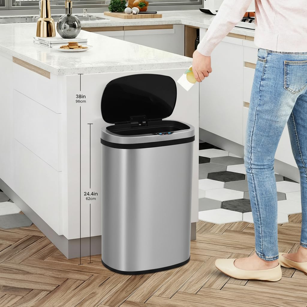 13 Gallon Touch-Free Motion Sensor Stainless-Steel Trash Can E95520