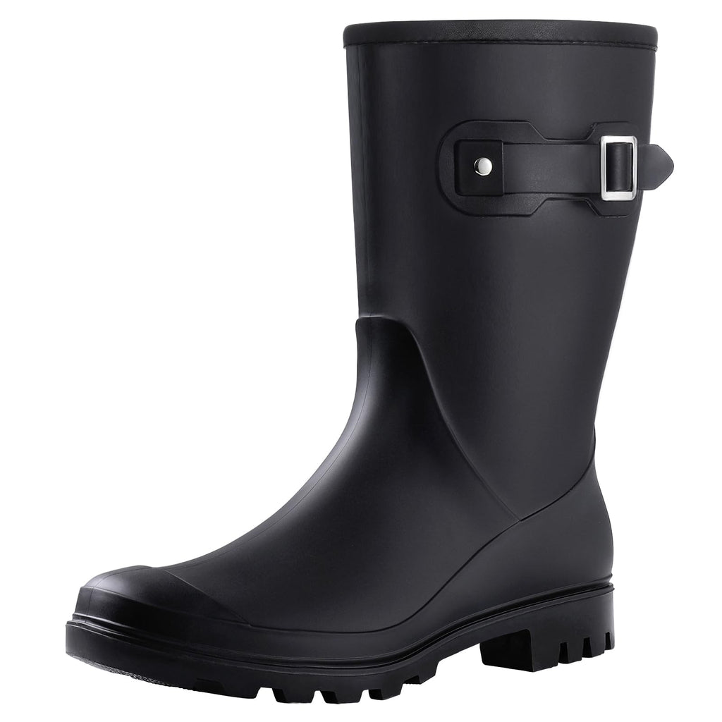 Mid Calf Waterproof Rain Boots with Buckle D3139