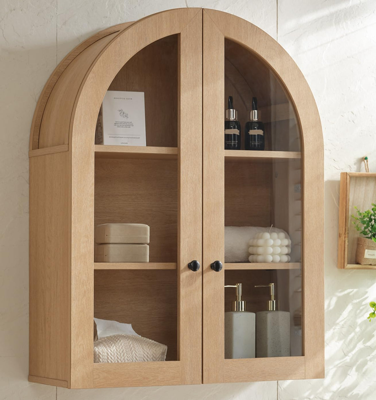 Arched Wall Mount Bathroom Cabinet with Glass Doors K140