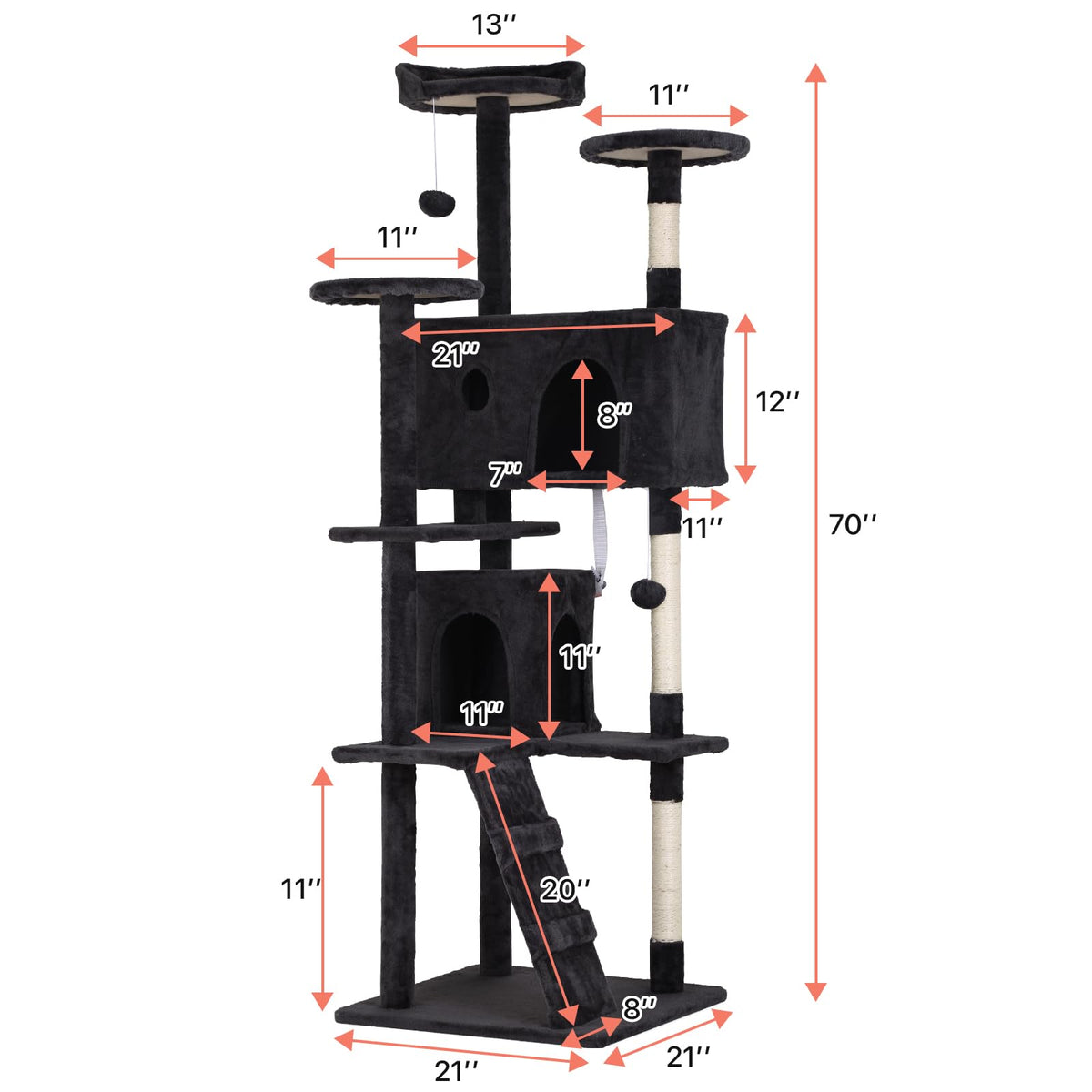 Dark Grey Multi-Level Cat Tree with Scratching Post Q3220