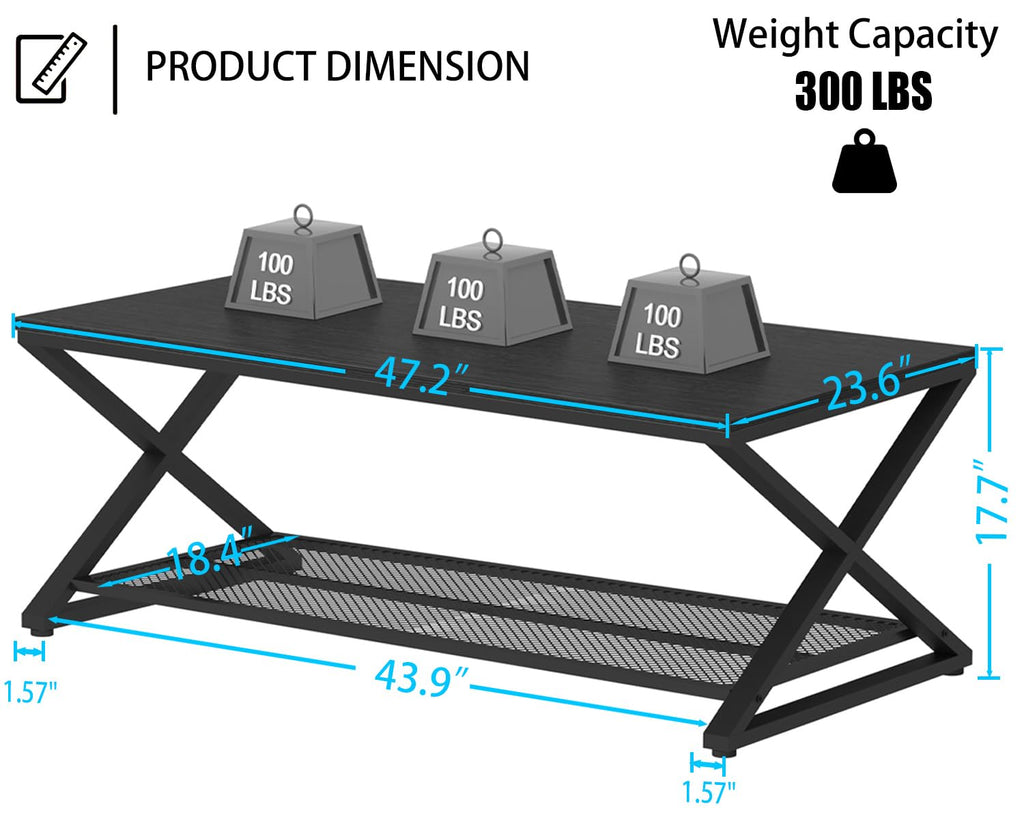Black 2 Tier Wood Coffee Table with Storage Q46522