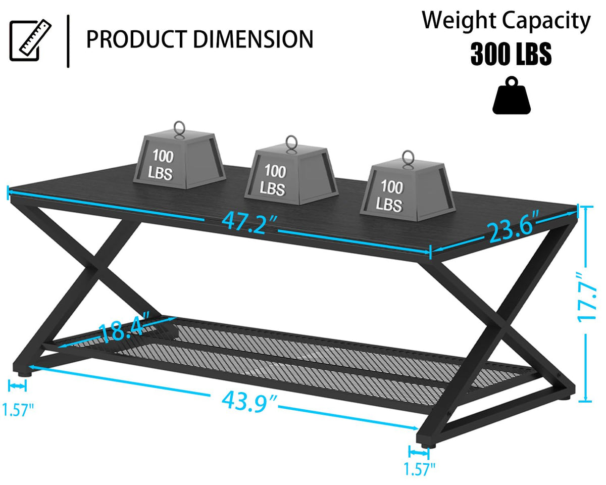 Black 2 Tier Wood Coffee Table with Storage Q46522