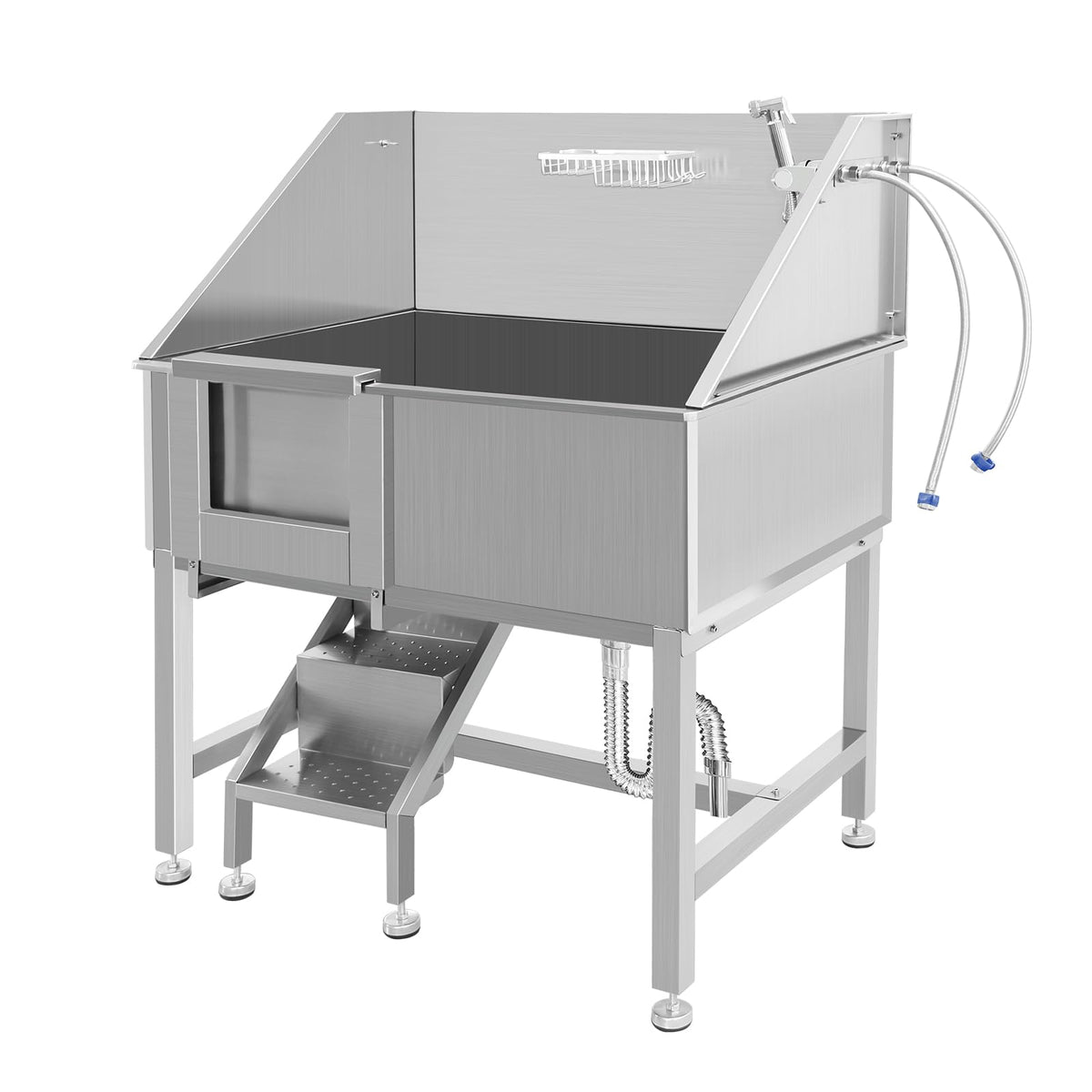 38" Stainless Steel Dog Washing Station with Stairs, Drain & Door T783