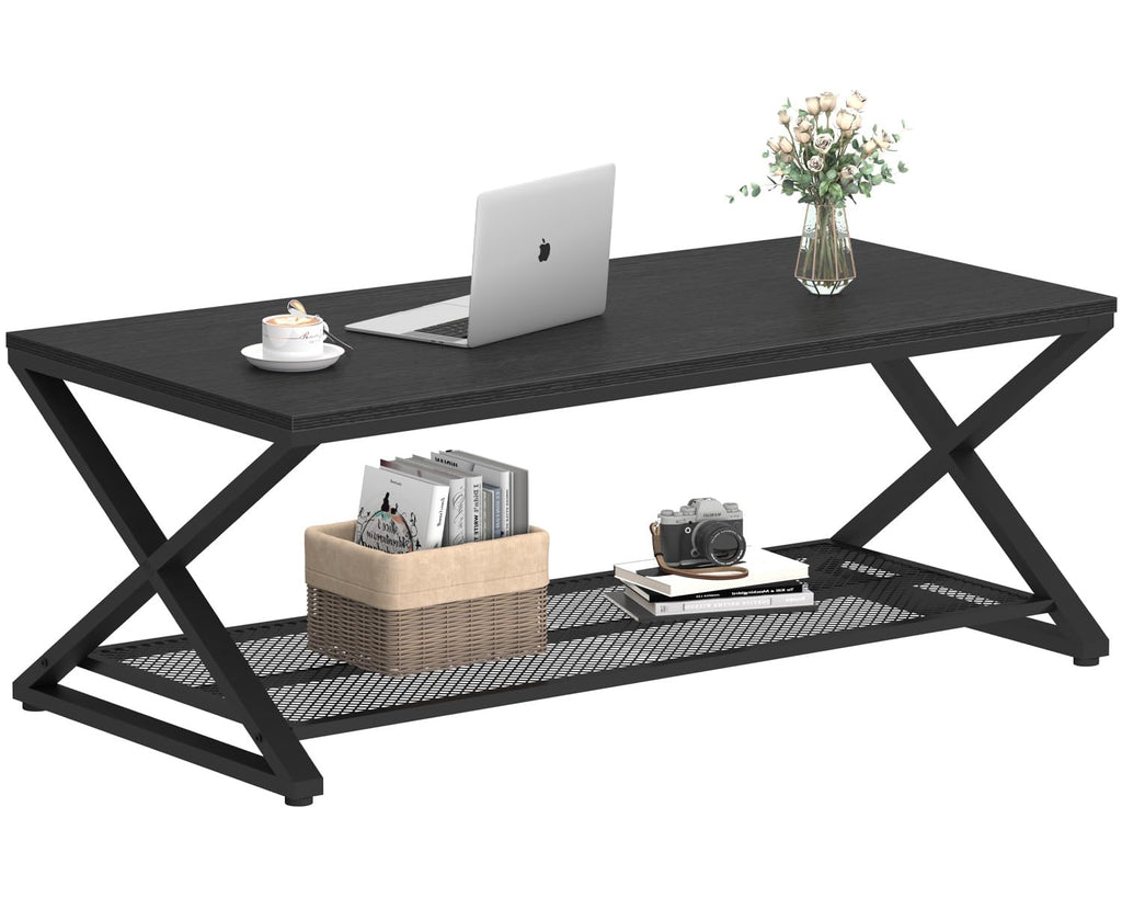 Black 2 Tier Wood Coffee Table with Storage Q46522