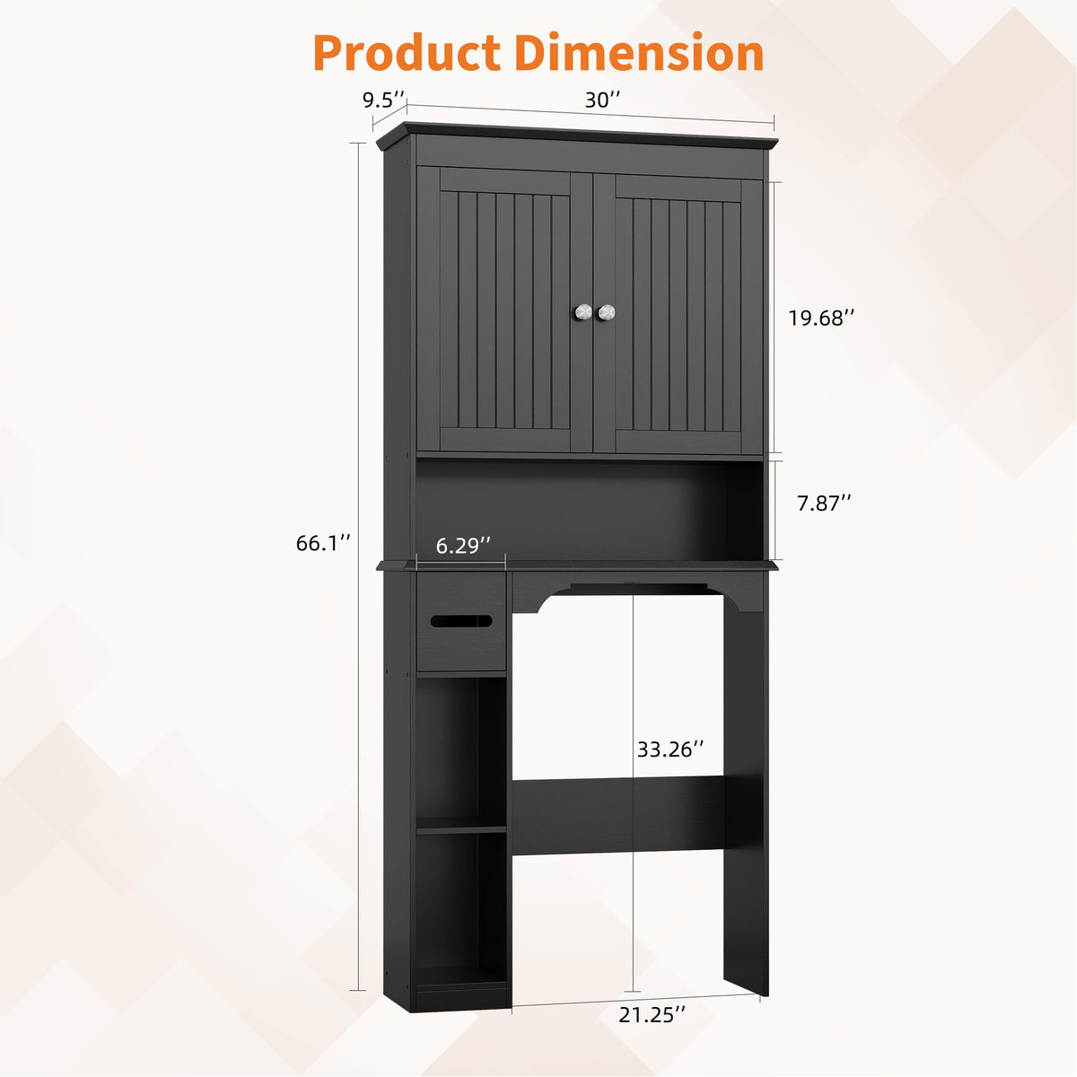 30" Over Toilet Storage Cabinet with Toilet Paper Box, Black T340