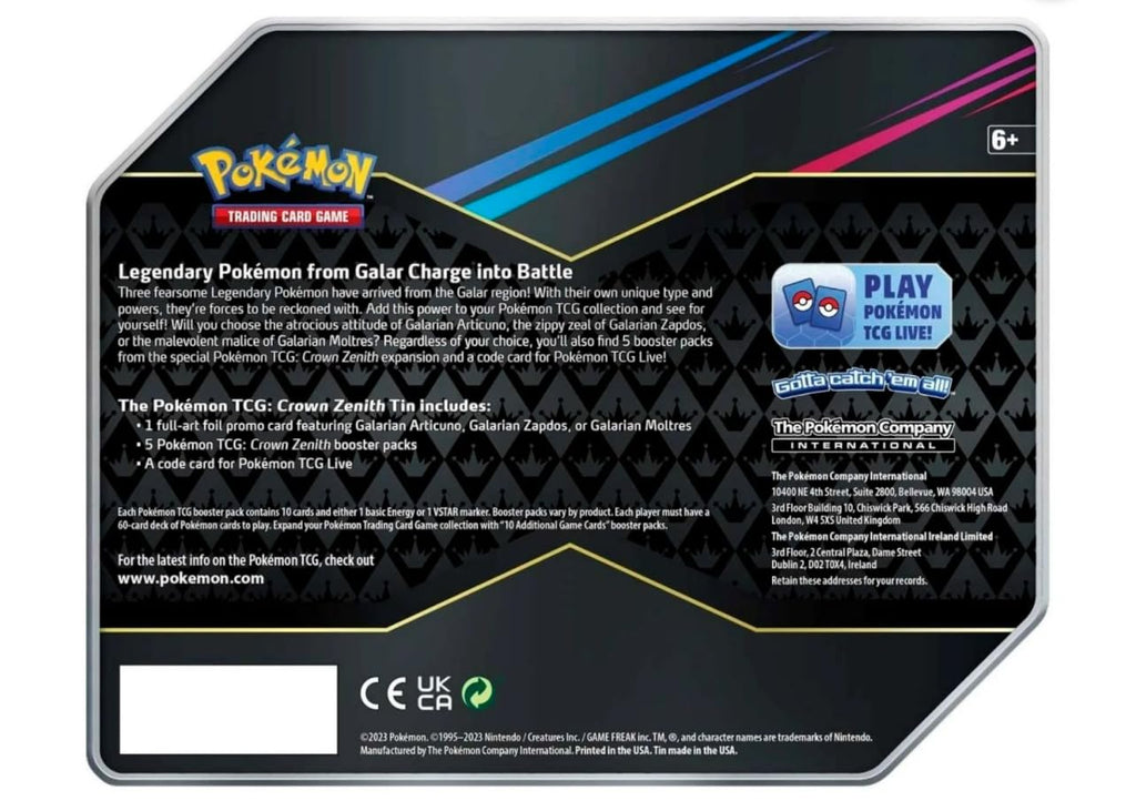 Pokemon Crown Zenith Galarian Zapdos Tin Set U205990