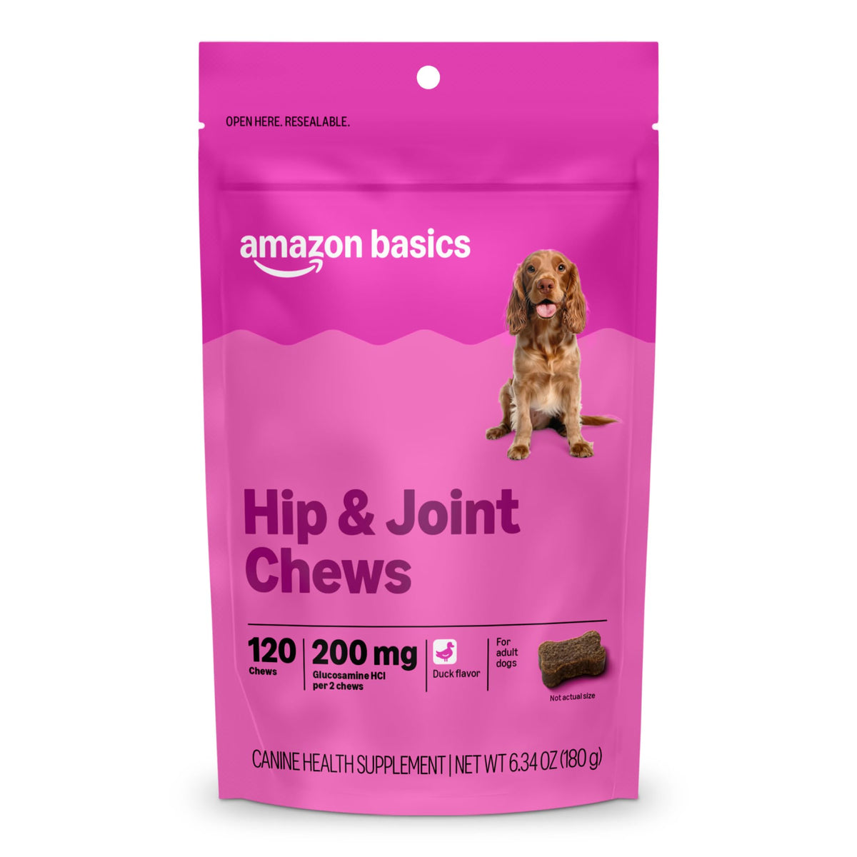 Dog Hip & Joint Supplement Chews with Glucosamine, MSM, Vitamin C, Duck Flavored, 120 Count Y91588