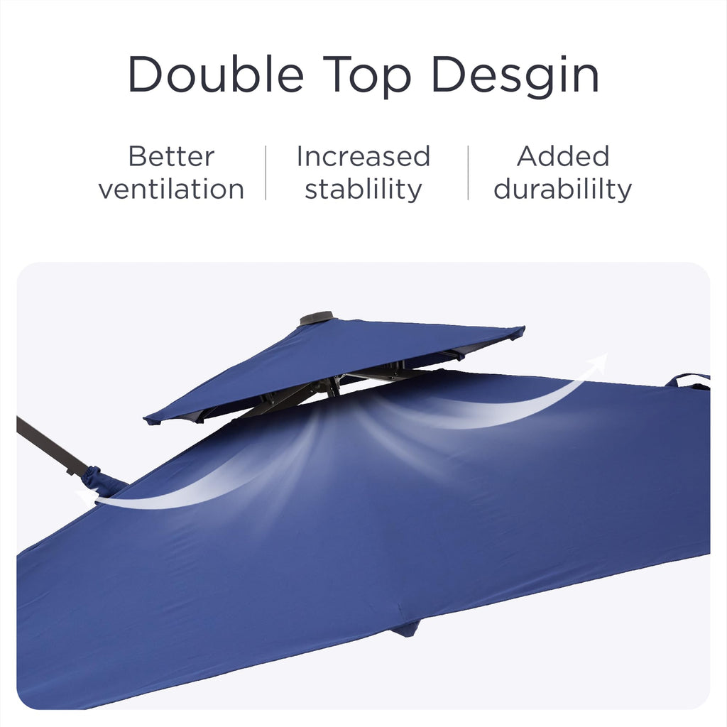 9' X 12' Patio Cantilever Umbrella with Base and LED Lights H850065