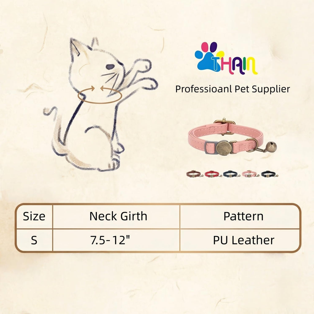 Leather Cat Collar with Bell Breakaway Adjustable Brown B772670