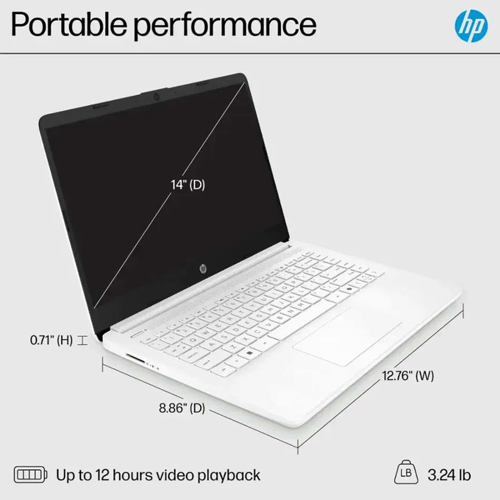 14 Inch Laptop, Intel Celeron N4500, 4GB RAM, 128GB Storage, Windows 11 S, Snowflake White B2668