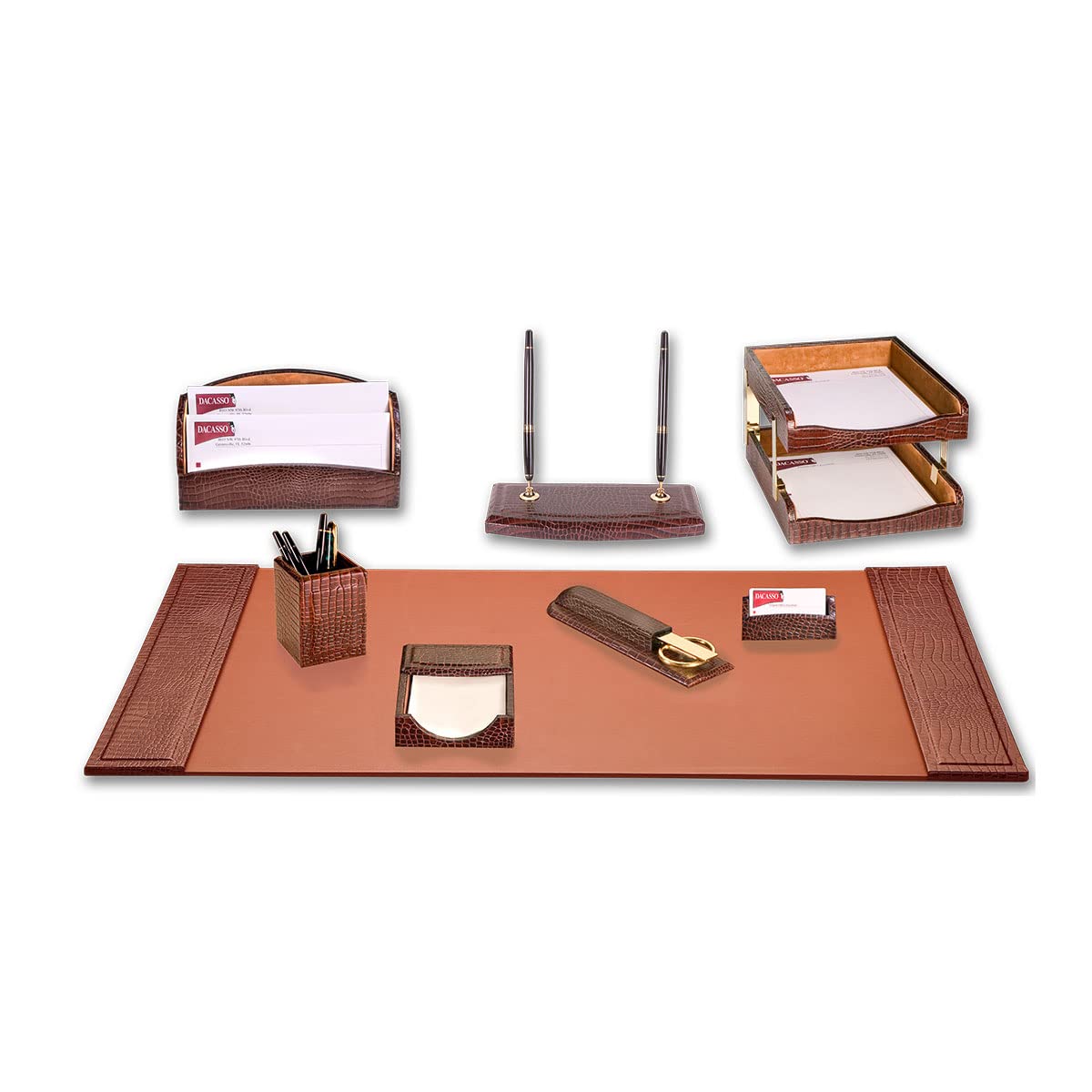 Brown Crocodile Embossed Leather Desk Set F26699