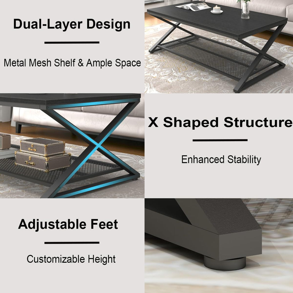 Black 2 Tier Wood Coffee Table with Storage Q46522