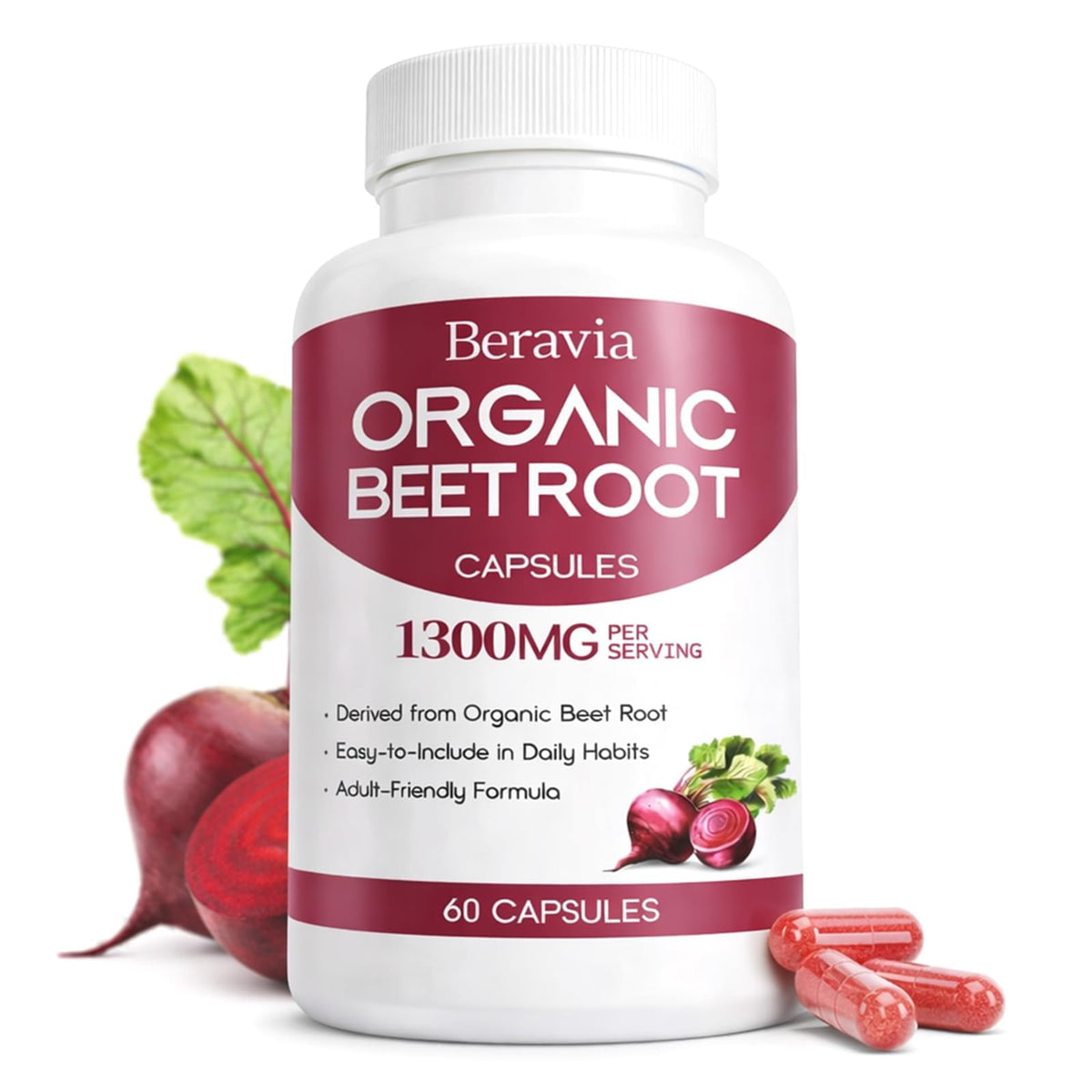 Organic Beet Root Capsules, 1300mg - 60 Capsules J39440