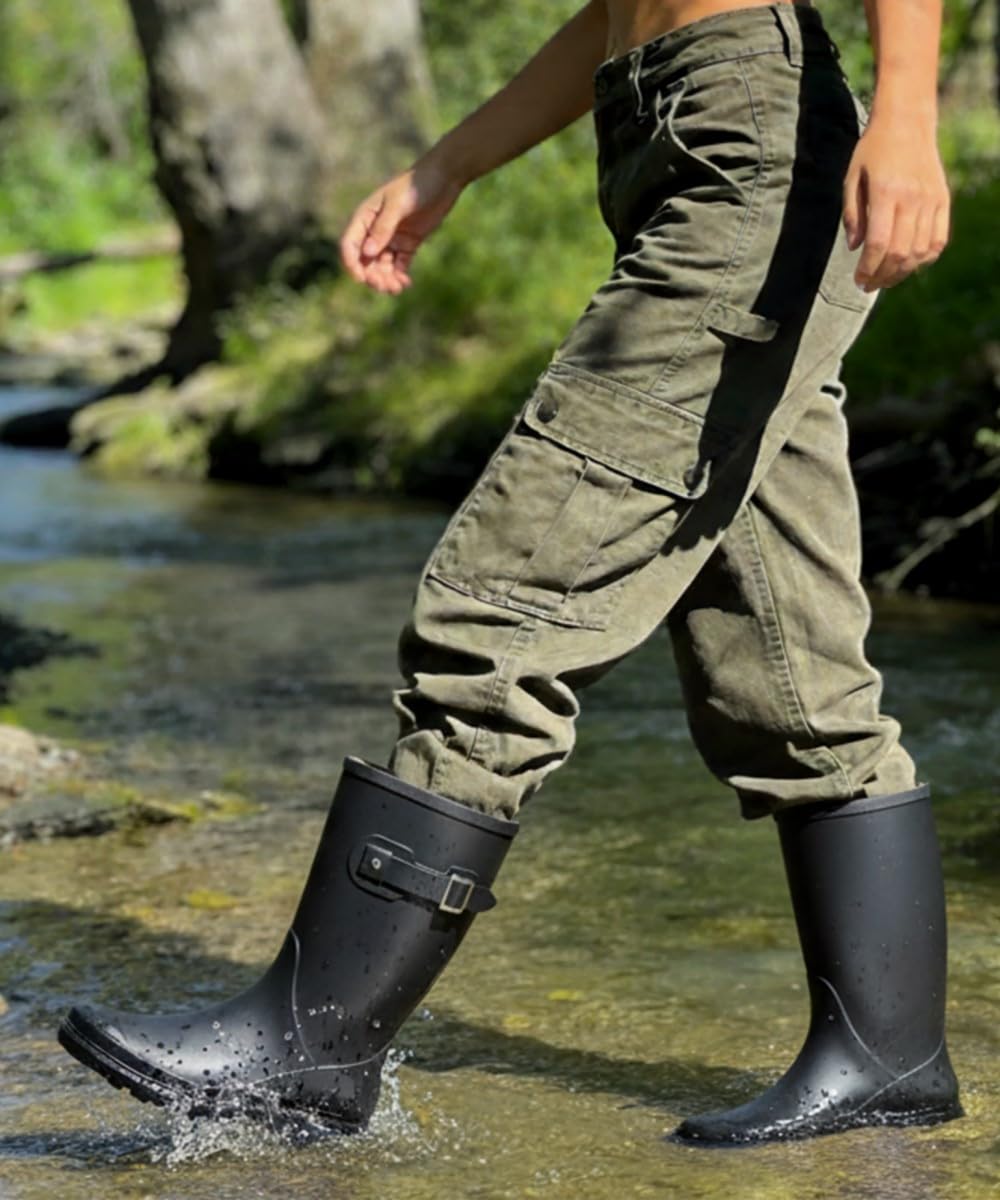 Mid Calf Waterproof Rain Boots with Buckle D3139