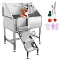 38" Stainless Steel Dog Washing Station with Stairs, Drain & Door T783