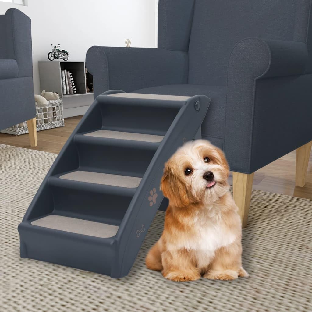 Folding 4-Step Dog Stairs Dark Gray T69121