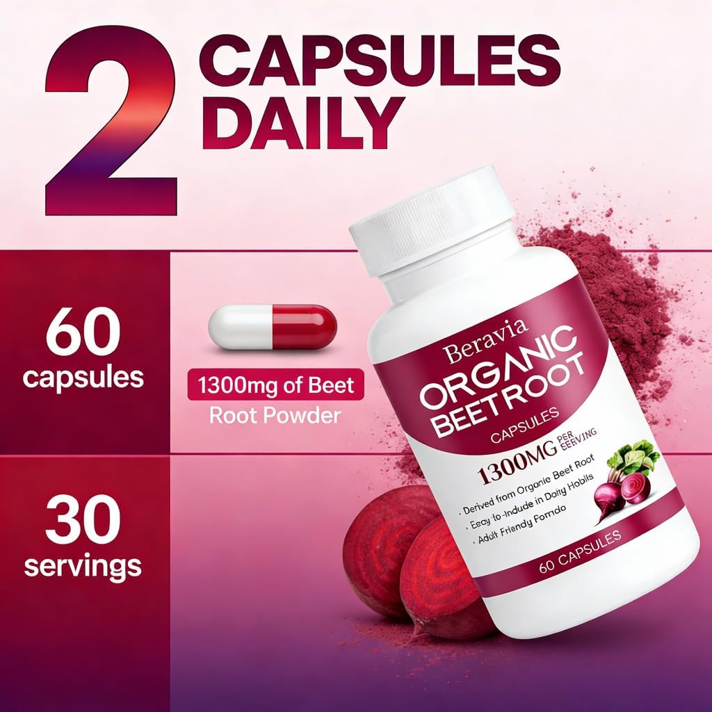 Organic Beet Root Capsules, 1300mg - 60 Capsules J39440