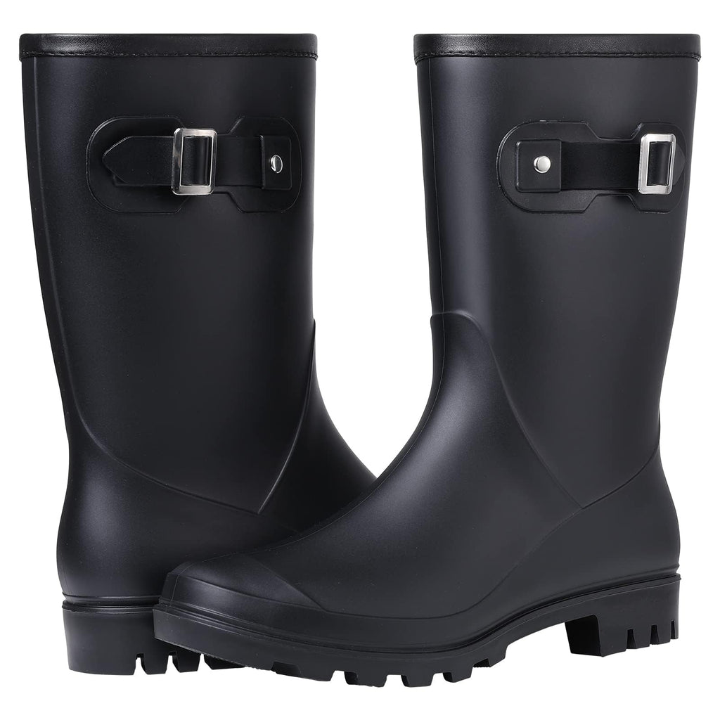 Mid Calf Waterproof Rain Boots with Buckle D3139