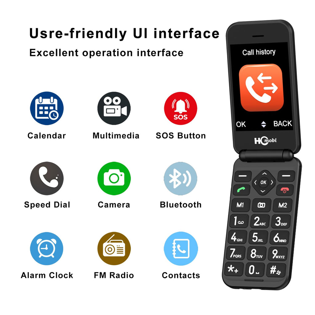 Unlocked Flip Phone with Big Buttons and SOS Button, Matte Black S481134