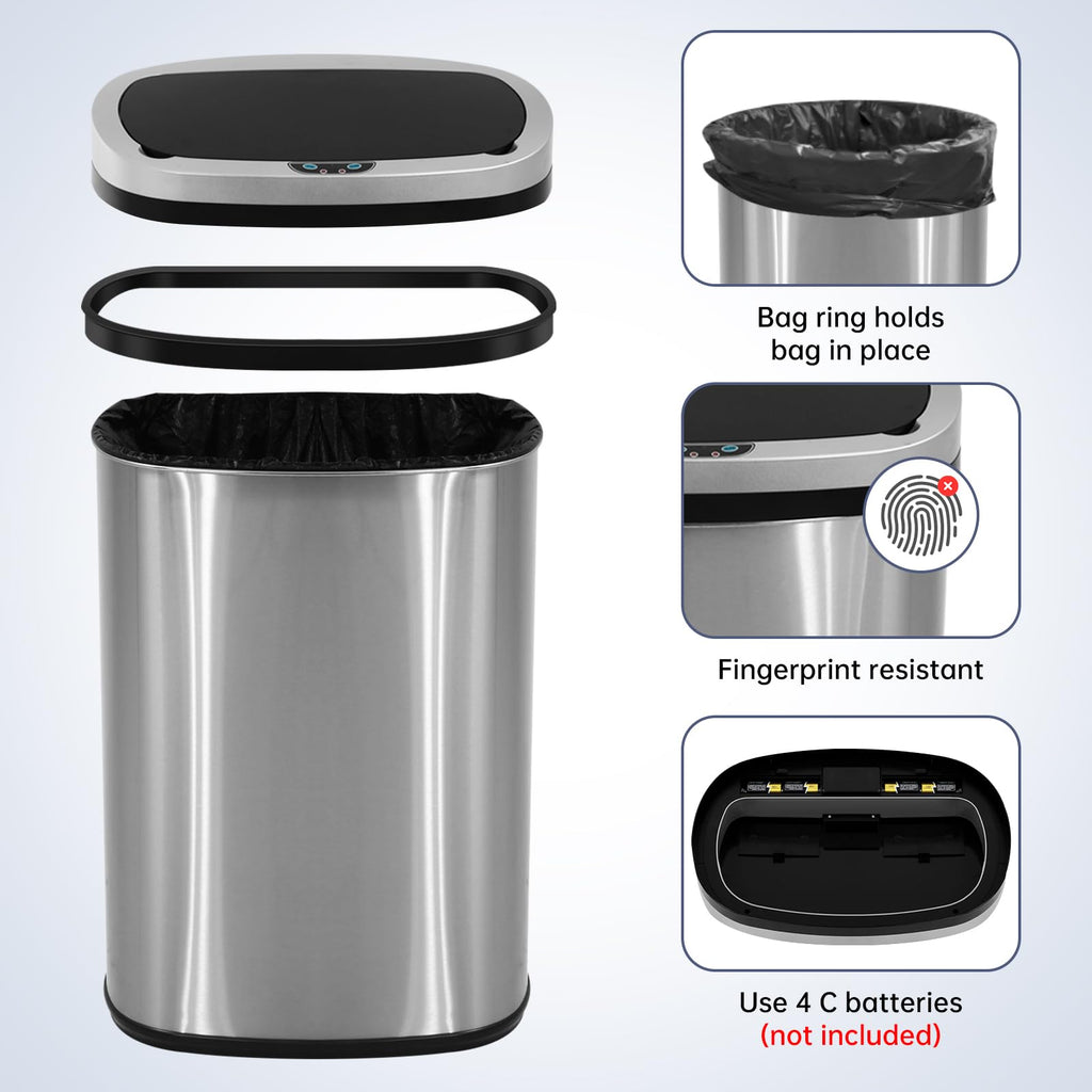 13 Gallon Touch-Free Motion Sensor Stainless-Steel Trash Can E95520