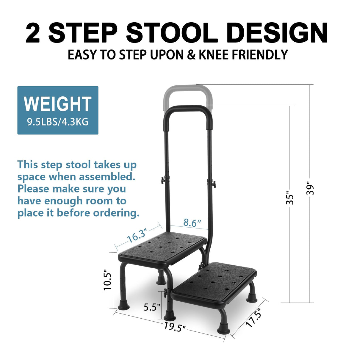 2 Step Stool with Handle and Non-Slip Platform E4553