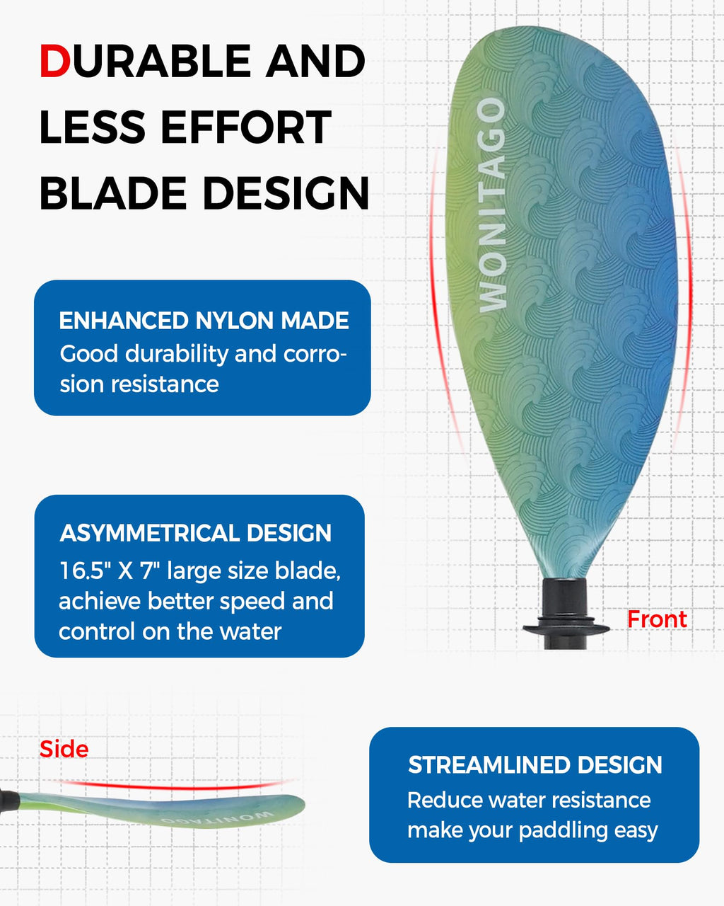 Adjustable Fiberglass Shaft Nylon Blade Kayak Paddle Q487316
