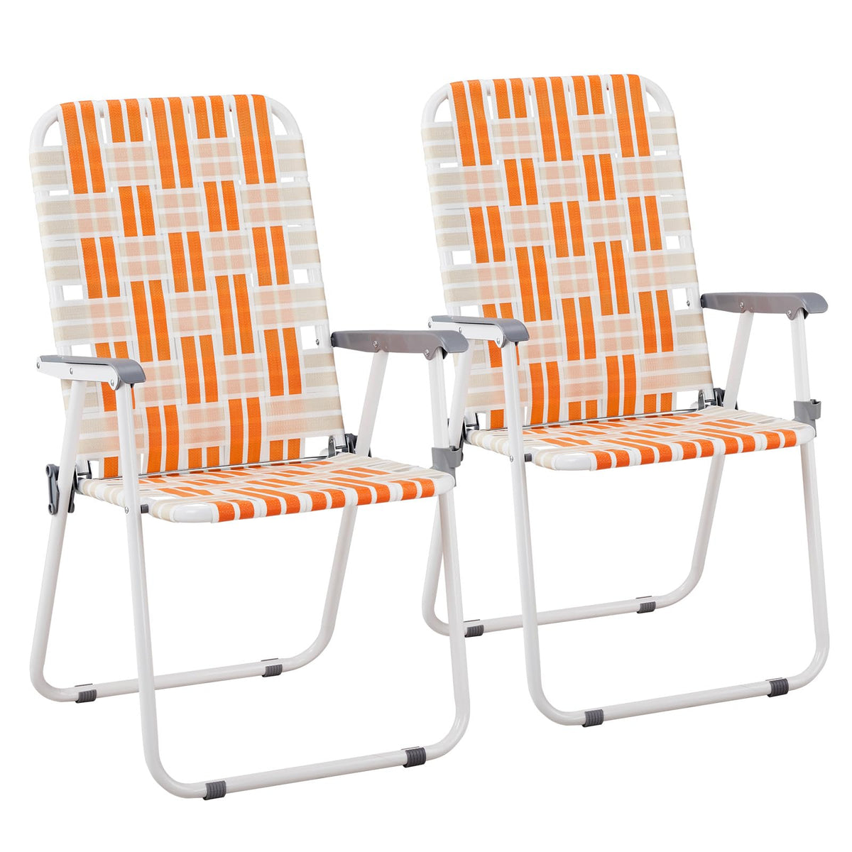 Orange & White Set of 2 Webbed Folding Beach Chairs X275