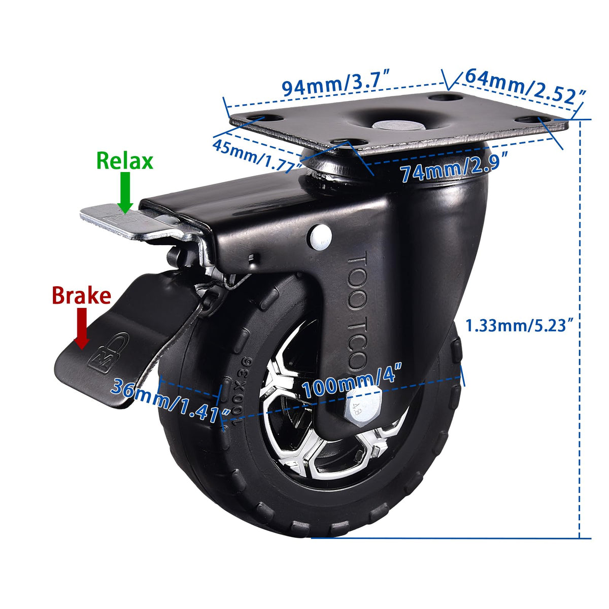 4 Inch Heavy Duty Rubber Caster Wheels Set of 4 with Locking Z15684