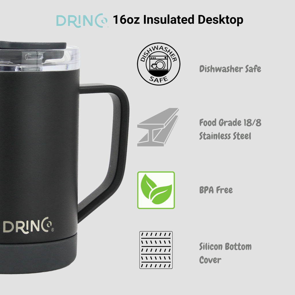 16 oz Black Vacuum Insulated Stainless Steel Travel Mug with Lid V569667