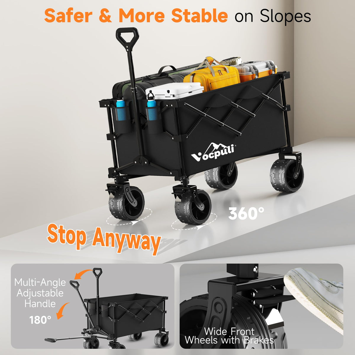 40" Black Collapsible Wagon Cart 500lbs 250L Y3003