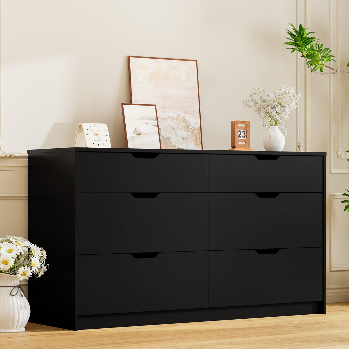 Black 6 Drawer Dresser S5217