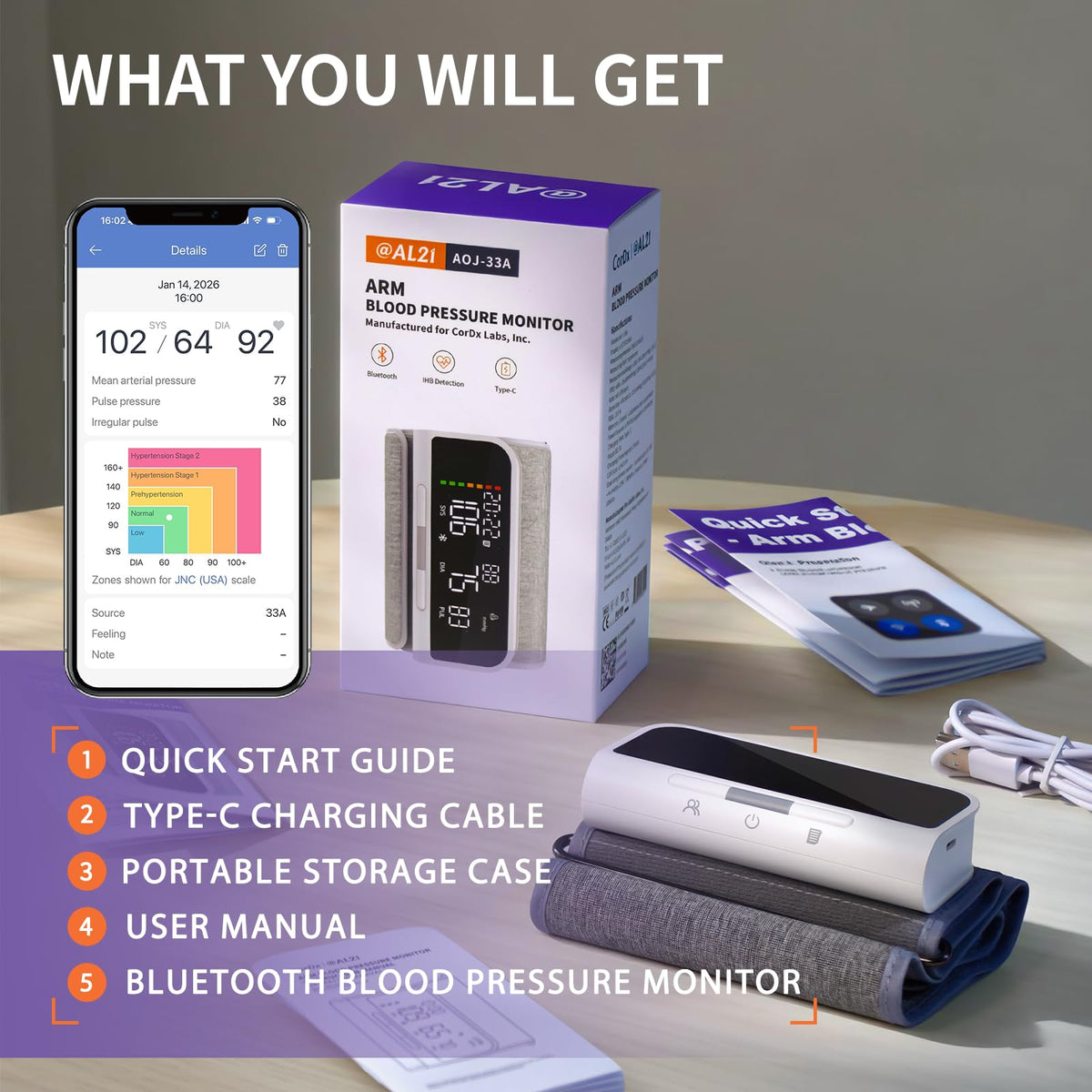 Bluetooth Blood Pressure Monitor Upper Arm Rechargeable Automatic Digital Cuff X2064