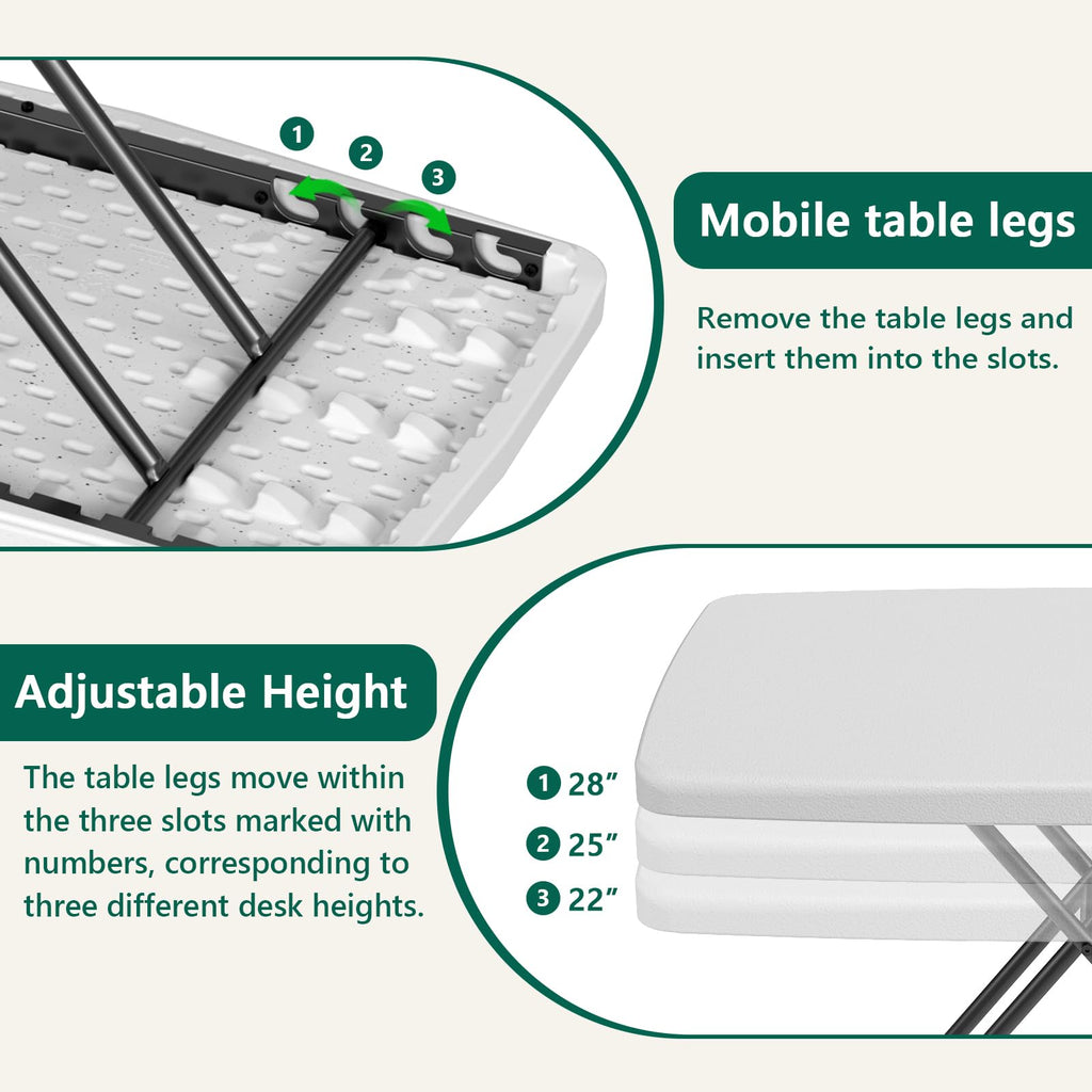 Folding Table 30 Inch Adjustable Height White Granite B64868