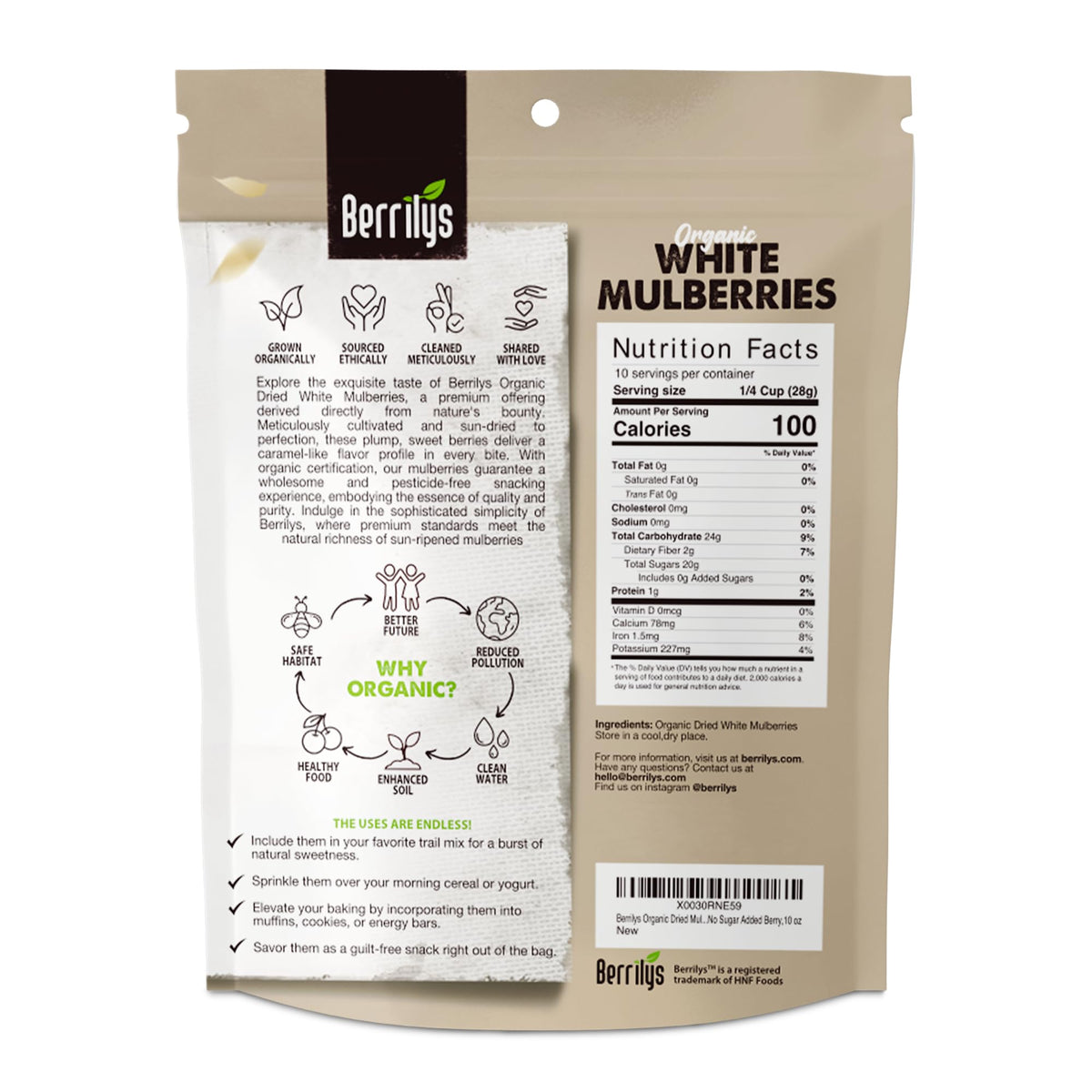 Organic Dried White Mulberries 2 Pack 10oz V59355
