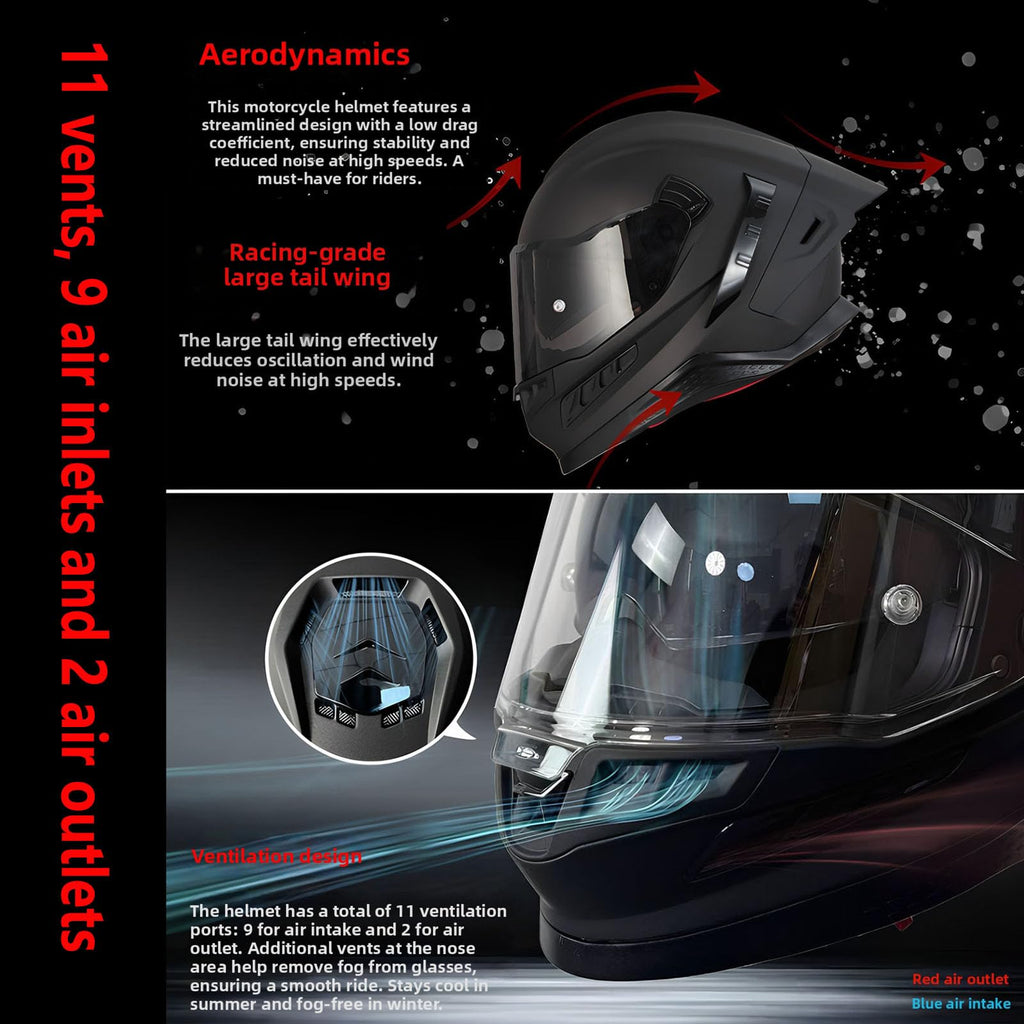 Full Face Motorcycle Helmet DOT Dual Sun Visor H8374