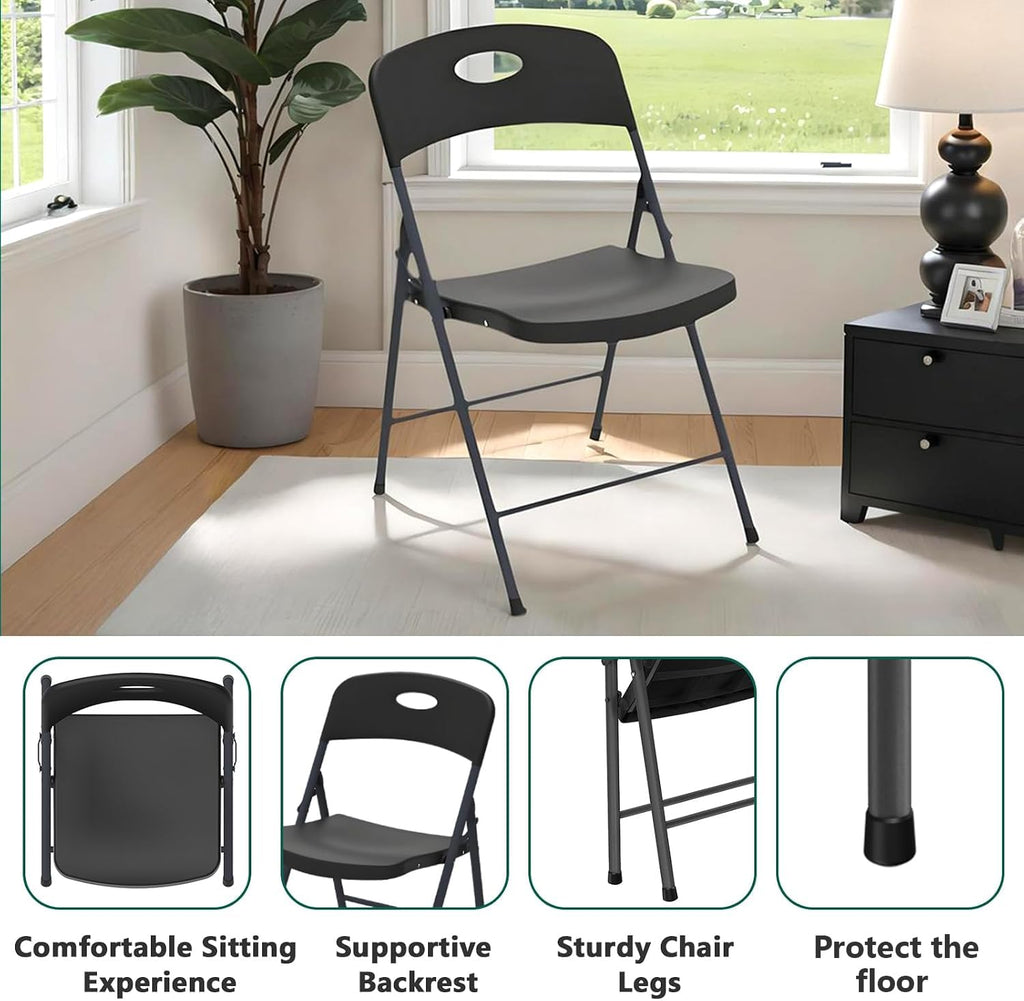 Black 10 Pack Plastic Folding Chair with Steel Frame F646017