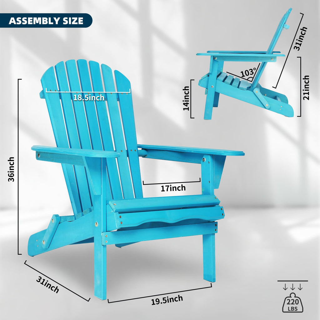 Light Blue Solid Cedar Wood Folding Adirondack Chair Set of 2 H469