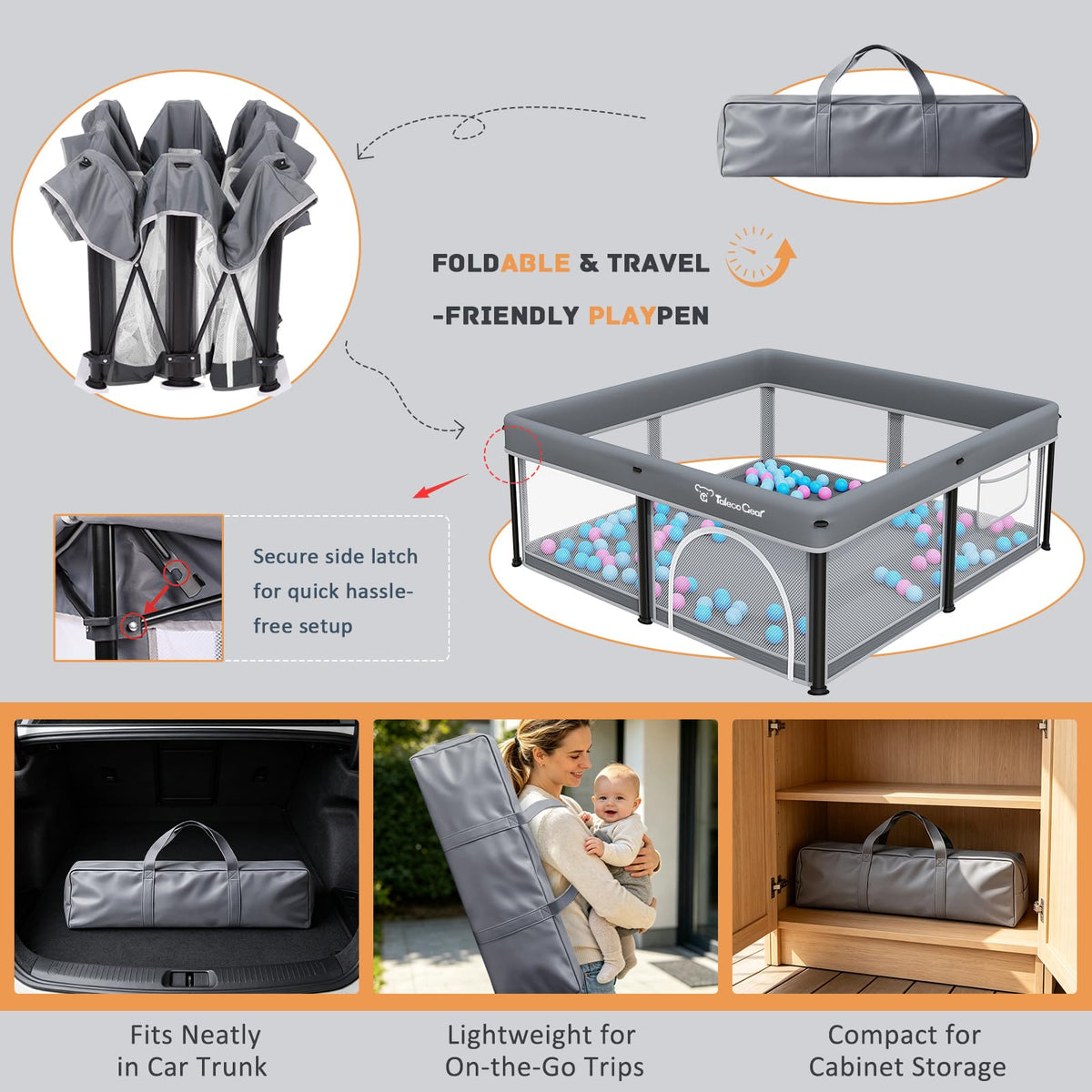 Foldable Baby Playpen with Mat and Ocean Balls U85904