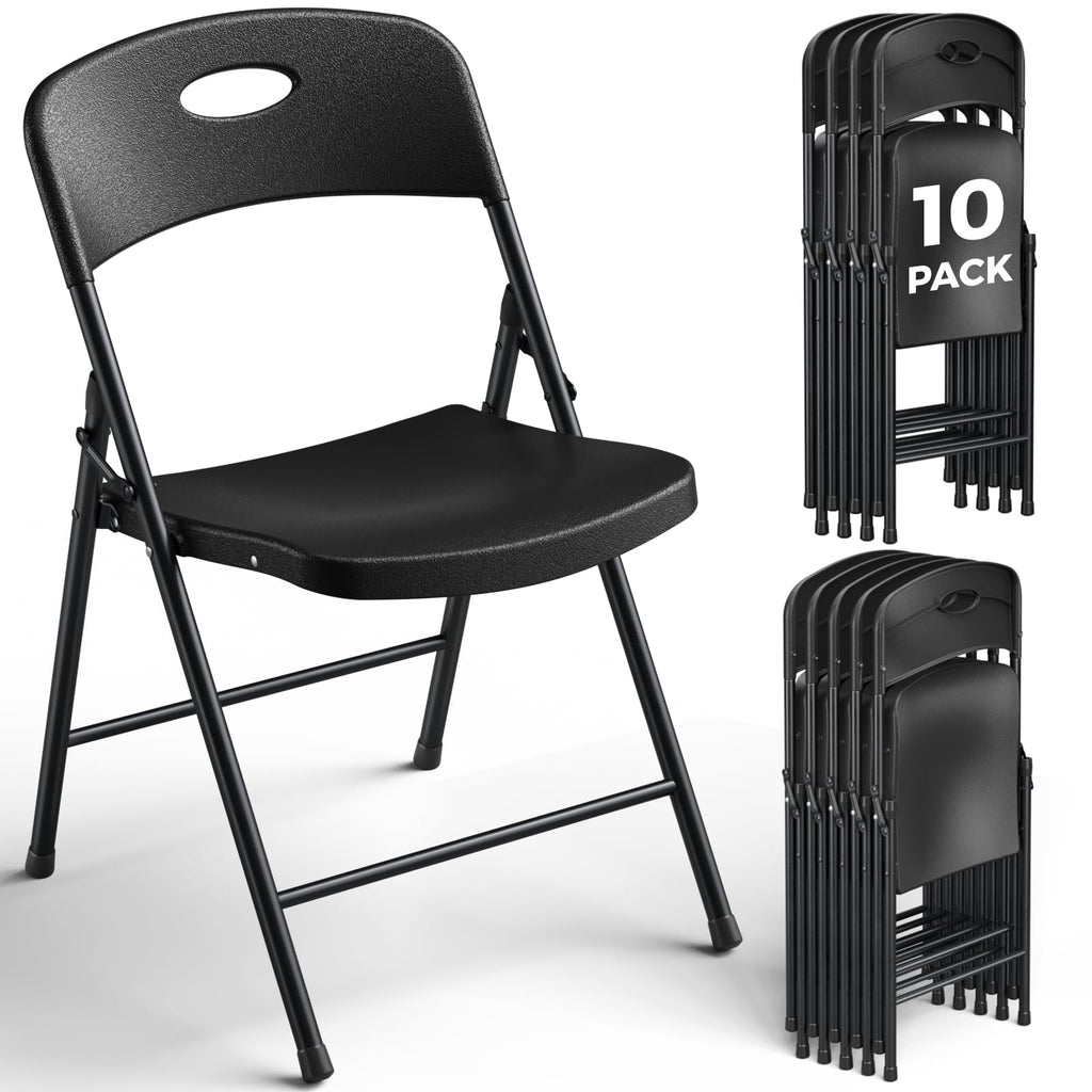 Black 10 Pack Plastic Folding Chair with Steel Frame F646017