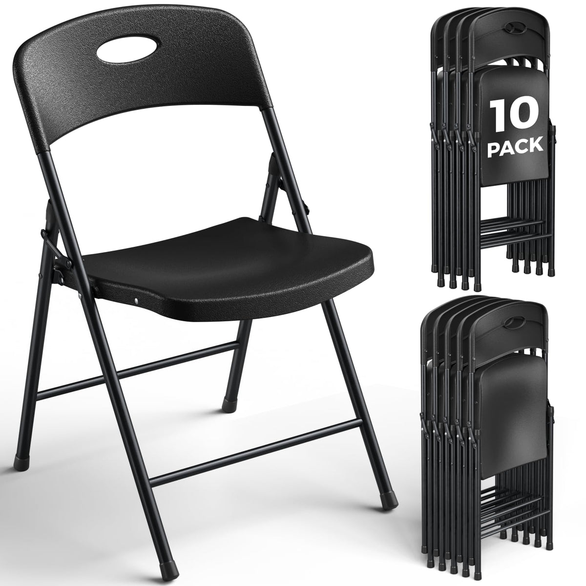 Black 10 Pack Plastic Folding Chair with Steel Frame F646017