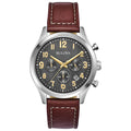 Men's Stainless Steel Chronograph Quartz Leather Strap Watch with Grey Dial, Gold Accents, 41mm G8289