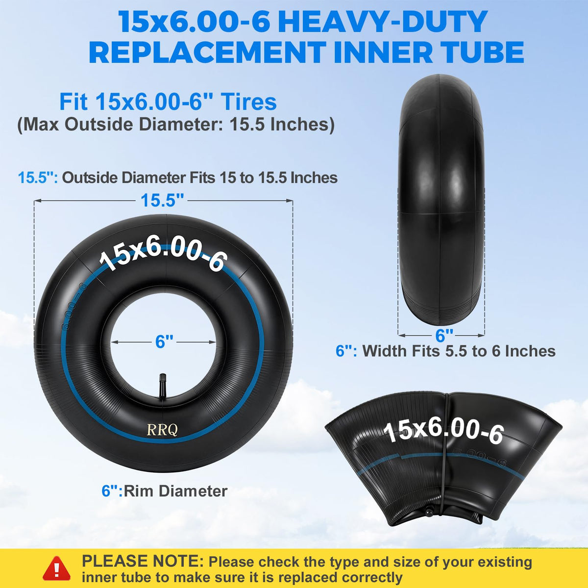 15x6.00-6 Lawn Mower Inner Tube, 2 Pack W64781