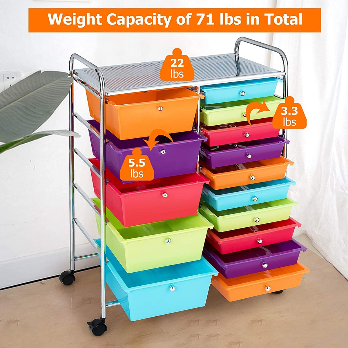 15 Drawer Rolling Plastic Storage Organizer Cart M846400