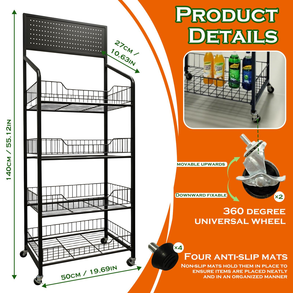5 Tier Metal Candy Display Rack with Wheels & 15 Hooks D160641